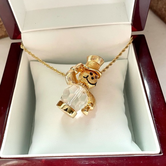 Swan Signed Swarovski Crystal Snowman Pendant Necklace - Picture 6 of 9